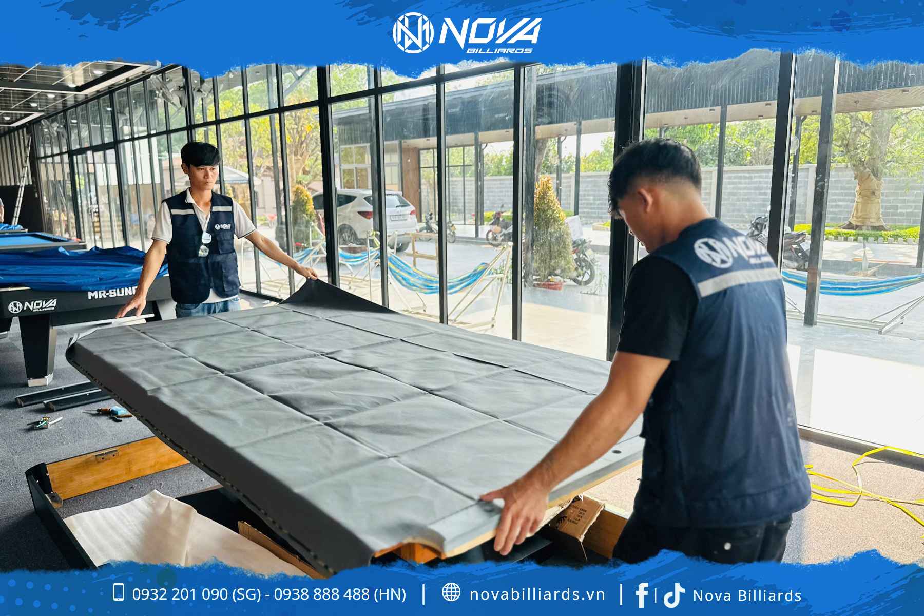 Nova Billiards thay vải nỉ bàn bida tại 2T Billiards